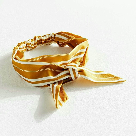 NWT Free People Tie-Back Headband Yellow Mustard White Stripe - Picture 8 of 8